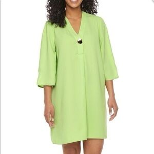 Worthington 3/4 Sleeve V Neck Shift Dress in Monticello Green size M